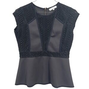Marc Angelo Women's Black Lace Scuba Inset Peplum Top Sleeveless Back Zip 14‎